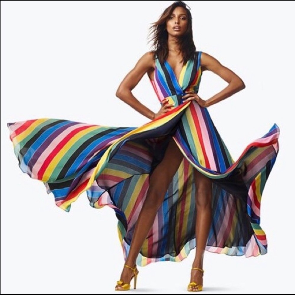 NWT AQUA Rainbow Striped Wrap Maxi Dress